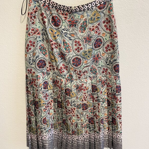 Saloni Diana Pleated Printed Satin Midi Skirt - Size UK12 US8 - Picture 2 of 3